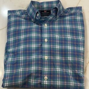 Vineyard Vines Men's Slim Fit Periwinkle, Green & Pink Plaid Shirt, Size XS